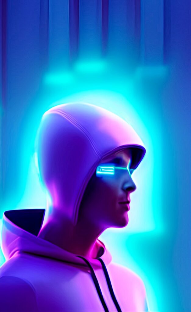 neon, man, futuristic